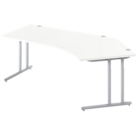 Schäfer Shop Select Bureau d'angle COMBITEC, angle de 135° à droite, pied en C, L 2165 x P 800/800 x H 677-817 mm, blanc/alu blanc