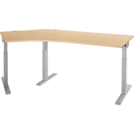 Schäfer Shop Select bureau d'angle ERGO-T 2.0, angle de 135°, extension gauche, pied en T, L 2165 x P 800 x H 675-895 mm, érable/aluminium blanc