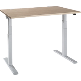 Schäfer Shop Select Bureau ERGO-T 2.0, hauteur réglable électriquement, rectangulaire, pied en T, L 1200 x P 800 x H 640-1300 mm, décor chêne/alu blanc