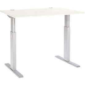 Schäfer Shop Select Bureau ERGO-T, réglage électrique de la hauteur, 1 niveau, L 1200 x P 800 x H 725-1185 mm, piètement en T, blanc/alu argenté