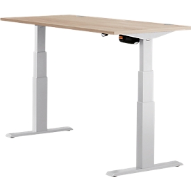 Schäfer Shop Select Bureau ERGO-T, réglage électrique de la hauteur, rectangulaire, pied en T, L 1200 x P 800 x H 640-1300 mm, chêne/aluminium blanc