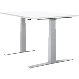 Schäfer Shop Select bureau LOGIN, elektrisch in hoogte verstelbaar, rechthoekig, T-poot, B 1200 x D 800 x H 645-1290 mm, wit/blank aluminium