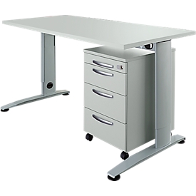 Schäfer Shop Select Bureau LOGIN pied en C, L 1600 x P 800 x H 660-820 mm + 1 caisson mobile, gris
