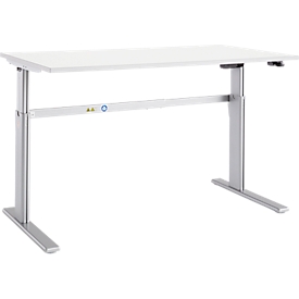 Schäfer Shop Select Bureau Moxxo IQ, réglage électrique de la hauteur, rectangulaire, pieds en C, l. 1600 x P 800 x H 725-1185 mm, blanc/alu blanc 