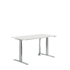 Schäfer Shop Select Bureau, réglage électrique de la hauteur, rectangulaire, L 1600 mm, piètement en T, aluminium gris clair/blanc 
