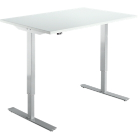 Schäfer Shop Select Bureau Start Off, réglable en hauteur électriquement, rectangulaire, pied en T, L 1200 x P 800 x H 705-1205 mm, gris clair/alu blanc 