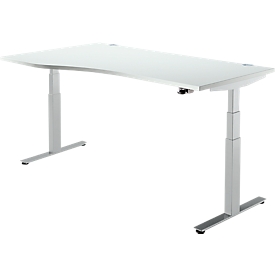 Schäfer Shop  Select Bureautafel DRIVE UP 2, T-poot, vrije vorm, elektr. in hoogte verstelbaar, lichtgrijs/blank aluminium 