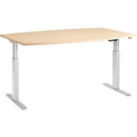Schäfer Shop  Select Bureautafel ERGO-T, T-poot, bootvorm, eentraps elektrisch verstelbaar, b 2000 x h 715-1182 mm, ahorndecorn 