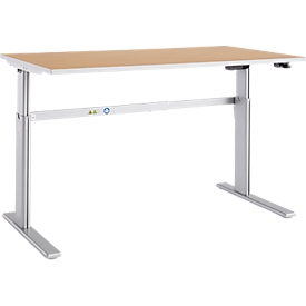 Schäfer Shop  Select Bureautafel Moxxo IQ, elektrisch in hoogte verstelbaar, rechthoek, C-poot, B 1600 x D 800 x H 725-1185 mm, beukenpatroon/blank aluminium 