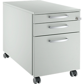 Schäfer Shop Select Caisson roulant 126, 1 tiroir, extension HR & ustensiles, poignées rondes, gris clair/gris clair/gris clair