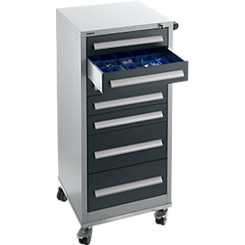 Schäfer Shop Select cajonera SFR 70, 7 cajones, con ruedas, aluminio blanco RAL 9006 gris antracita RAL 7016