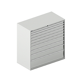 Schäfer Shop Select cajonera WSK 78-36 E, acero, 10 cajones, 75 kg de carga máxima, ancho 1431 mm x fondo 725 mm x alto 1450 mm, gris claro/gris claro