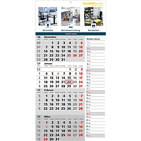 Schäfer Shop Select Calendrier mural 4 mois Memo 2027, 1 langue allemande, 12 pages, colonne de notes, curseur de date, L 300 x H 600 mm, carton, gris-blanc