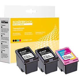 Schäfer Shop Select Cartouches d'encre, remplace HP 301XL (CH563EE/CH564EE), Mixpack, noir, Tri-Colour