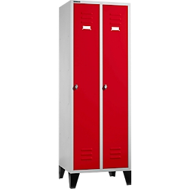 Schäfer Shop Select Casier à fournitures sur pieds, serrure à came batteuse, gris clair/rouge rubis