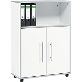 Schäfer Shop  Select Combikast Moxxo IQ, hout, 2 vleugeldeuren, 1 open vak, 3 ordnerhoogten, B 801 x D 362 x H 1115 mm, wit 