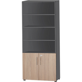 Schäfer Shop Select combination cabinet Start Off, 6 OH, 2 OH with door, lockable, W 800 x D 420 x H 2240 mm, graphite/oak decor