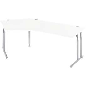 Schäfer Shop Select COMBITEC hoekbureau, 135° hoek links, C-poot, B 2165 x D 800/800 x H 677-817 mm, alu wit/wit