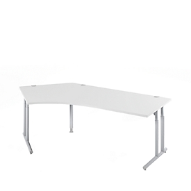 Schäfer Shop Select COMBITEC hoekbureau, 135° hoek links, C-poot, B 2165 x D 800/800 x H 677-817 mm, aluminium lichtgrijs/wit