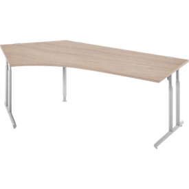 Schäfer Shop Select COMBITEC hoekbureau, 135° hoek links, C-poot, B 2165 x D 800/800 x H 677-817 mm, eiken/wit alu