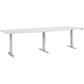 Schäfer Shop  Select Conferentietafel, elektrisch in hoogte verstelbaar, bak, T-basis, B 2800 x D 800/1000 x H 640-1300 mm, lichtgrijs/wit aluminium 