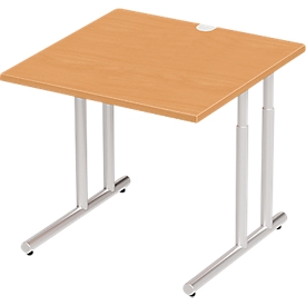 Schäfer Shop Select Desk COMBITEC, square, C-foot, W 800 x D 800 x H 677-817 mm, beech/white aluminum