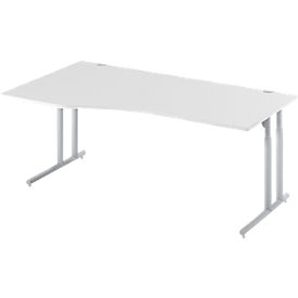 Schäfer Shop Select Desk COMBITEC, vrijstaand, aanbouw links, C-poot, B 1800 x D 1000/800 x H 677-817 mm, aluminium lichtgrijs/wit