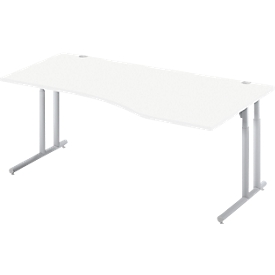 Schäfer Shop Select Desk COMBITEC, vrijstaand, aanbouw rechts, C-poot, B 1800 x D 1000/800 x H 677-817 mm, alu wit/wit