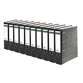 Schäfer Shop Select Doppelordner, für Format 2 x A5, Rückenbreite 80 mm, Qualitäts-Hebelmechanik, Rückenschild & Griffloch, Wolkenmarmor/schwarz, 10 Stück