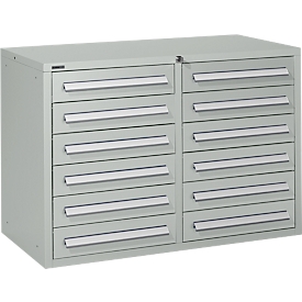 Schäfer Shop Select drawer cabinet SF 120, 12 drawers with label plates, lockable, W 1055 x D 500 x H 723 mm, light grey RAL 7035/light grey RAL 7035