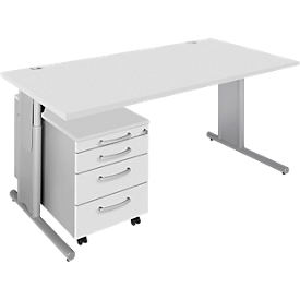 Schäfer Shop Select Ensemble de mobilier de bureau COMBITEC en 2 parties, bureau, L 1600 mm, gris clair/blanc alu + caisson à roulettes 1233
