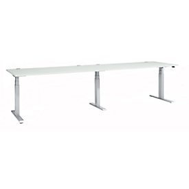 Schäfer Shop Select ERGO-T 2.0 Big desk, electric height adjustment, rectangular, T-foot, W 3200 x D 800 x H 640-1300 mm, light grey/white aluminium