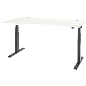 Schäfer Shop Select ERGO-T 2.0 bureau, réglable en hauteur électriquement, fixation libre à gauche, pied en T, L 1800x H 640-1300 mm, blanc/anthracite 