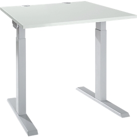 Schäfer Shop Select ERGO-T 2.0 bureau, vierkant, T-voet, B 800 x D 800 x H 675-895 mm, aluminium lichtgrijs/wit