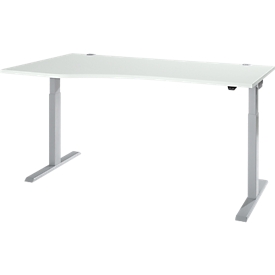 Schäfer Shop Select ERGO-T 2.0 desk, electrically height-adjustable, free-form attachment left, T-foot, W 1800 x H 715-1205 mm, light grey/white aluminium