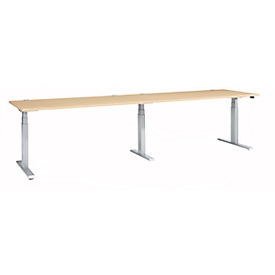 Schäfer Shop Select ERGO-T 2.0 Grand bureau, réglage électrique de la hauteur, rectangulaire, pied en T, L 3200 x P 800 x H 640-1300 mm, érable/aluminium blanc 