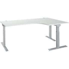 Schäfer Shop Select ERGO-T 2.0 hoekbureau, 90° hoek, aanbouw rechts, T-voet, B 2000 x D 1200/800 x H 675-895 mm, aluminium lichtgrijs/wit 