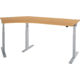 Schäfer Shop Select ERGO-T 2.0 hoekbureau, elektrisch in hoogte verstelbaar, hoek 135° links, T-voet, B 2185 mm, beuken/blank aluminium