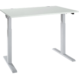 Schäfer Shop Select ERGO-T 2.0 tafel, elektrisch in hoogte verstelbaar, rechthoekig, T-voet, B 1200 x D 800 x H 715-1205 mm, aluminium lichtgrijs/wit 