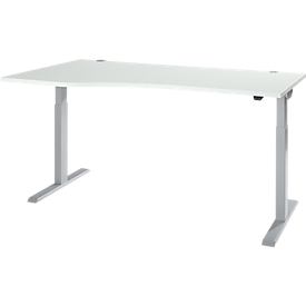 Schäfer Shop Select ERGO-T 2.0 tafel, elektrisch in hoogte verstelbaar, vrije vorm aanbouw links, T-voet, B 1800 x H 715-1205 mm, aluminium lichtgrijs/wit 