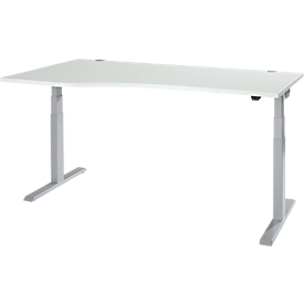 Schäfer Shop Select ERGO-T 2.0 tafel, elektrisch in hoogte verstelbaar, vrije vorm aanbouw links, T-voet, B 1800x H 640-1300 mm, aluminium lichtgrijs/wit 