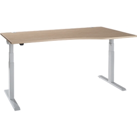 Schäfer Shop Select ERGO-T 2.0 tafel, elektrisch in hoogte verstelbaar, vrije vorm aanbouw rechts, T-voet, B 1800 x H 640-1300 mm, eiken/wit aluminium