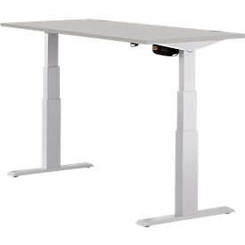 Schäfer Shop Select ERGO-T bureau, elektrisch in hoogte verstelbaar, rechthoekig, T-voet, B 1200 x D 800 x H 640-1300 mm, aluminium lichtgrijs/wit