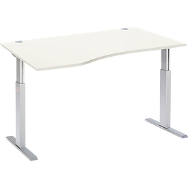 Schäfer Shop Select ERGO-T bureau, elektrisch in hoogte verstelbaar, vrije vorm, aanbouw links, T-voet, B 1800 x H 725-1185 mm, alu wit/wit