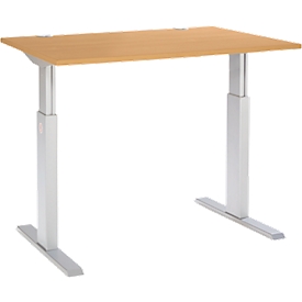 Schäfer Shop Select ERGO-T desk, electrically height-adjustable, rectangular, T-leg, W 1200 x D 800 x H 725-1185 mm, beech decor/white aluminum