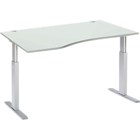 Schäfer Shop Select ERGO-T escritorio, regulable eléctricamente en altura, forma libre, fijación a la izquierda, pie en T, ancho 1800 x alto 725-1185 mm, aluminio gris claro/blanco