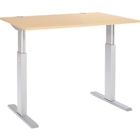 Schäfer Shop Select ERGO-T escritorio, regulable eléctricamente en altura, rectangular, pata en T, An 1200 x F 800 x Al 725-1185 mm, decoración arce/aluminio blanco
