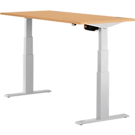 Schäfer Shop Select ERGO-T escritorio, regulable eléctricamente en altura, rectangular, pata en T, An 1200 x Pr 800 x Al 640-1300 mm, decoración haya/aluminio blanco