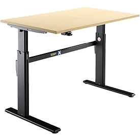 Schäfer Shop Select Escritorio, ajustable en altura eléctr., rectangular, pata en C, arce/negro, An 1200 mm 