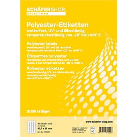 Schäfer Shop Select Étiquettes multifonctionnelles résistant aux intempéries, 45,7 x 21 mm, polyester blanc, 20 feuilles
